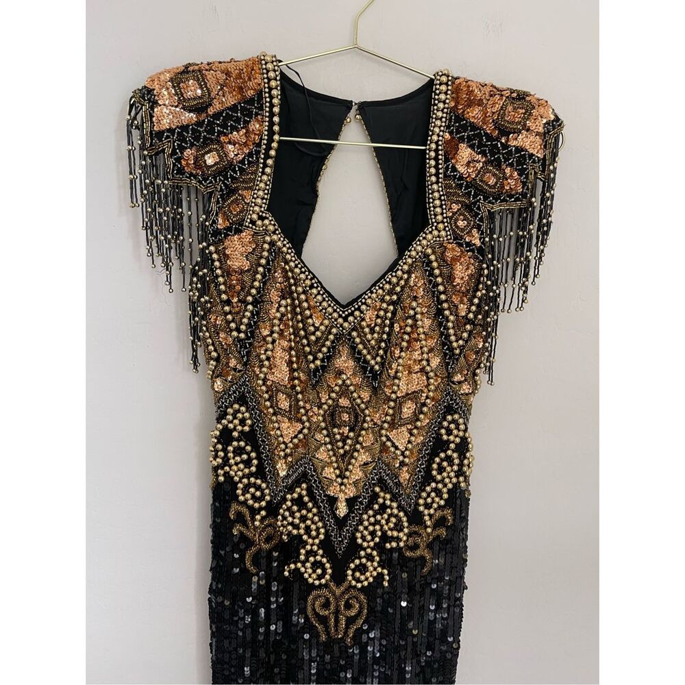 ALYCE DESIGNS 80s Silk Beaded Vintage Dress Size 4 - Picture 3 of 12
